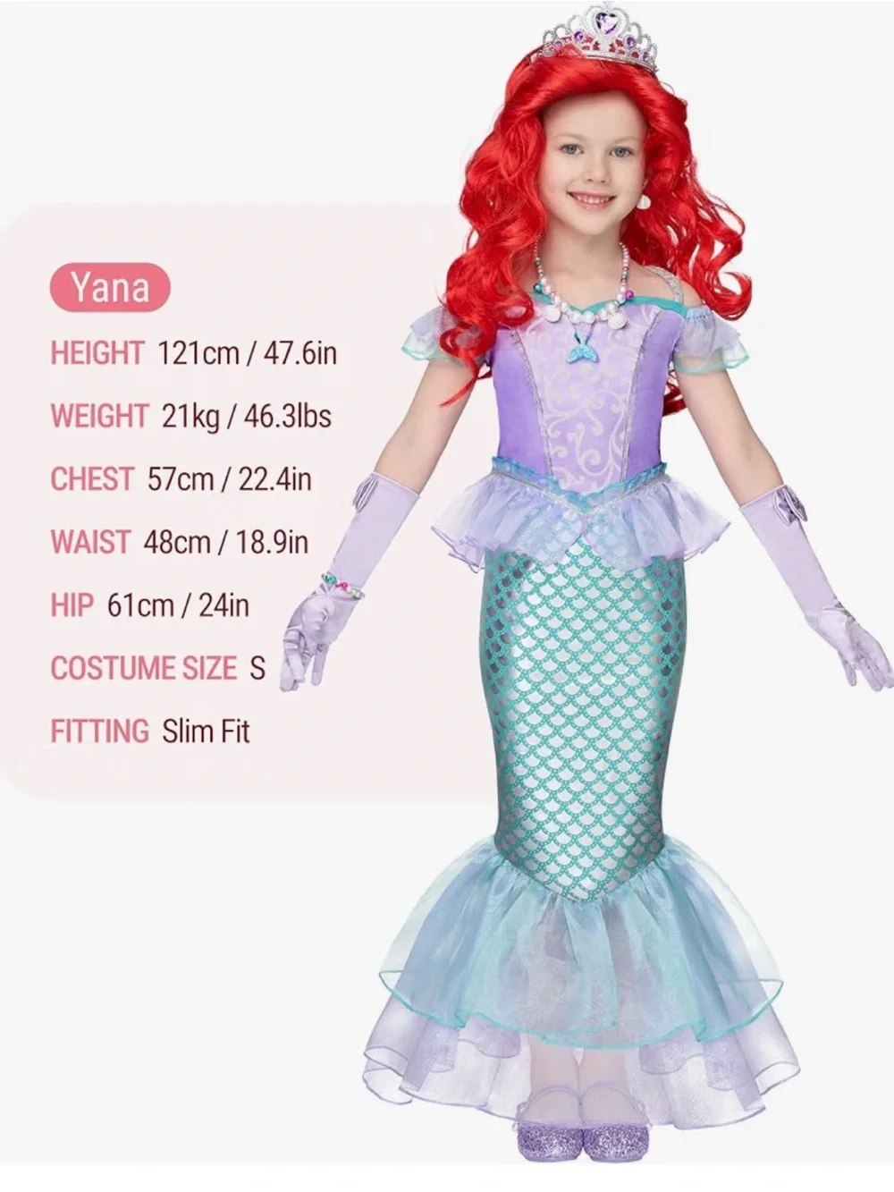 Girls Purple & Teal Mermaid Costume with Red Wig NWT. size M (8/10)